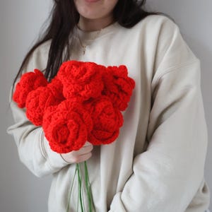 Crochet Red Rose Flower, Handmade Flowers, Bouquet or Singular Crochet Roses, forever flower