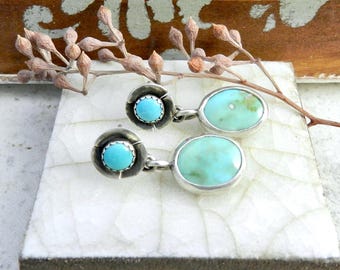 Blue Sterling Silver Turquoise Flower Double Dangle Earrings: Sonoran Gold Jewelry