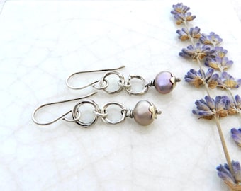 New! Sterling Purple Botanical Hoop Metalsmith Dangle, Handmade Artisan Jewelry: Textured Sterling Everyday Earring