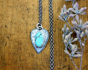 Blue USA Turquoise Heart Pendant, Metalsmith Rustic Handmade, Textured One of a Kind, Artisan Made