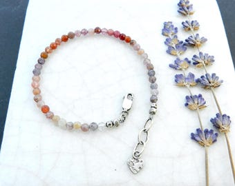 Sparkly Pink Spinel Gem Bead Bracelet, Layering, Faceted, Artisan Sterling Silver