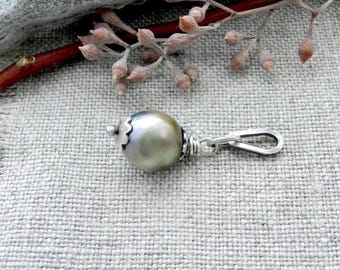 New! Shiny Gray Pearl Add a Pearl Pendant, Artisan Rustic Modern Minimalist Charm