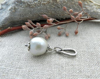 New! Silky White Pearl Add a Pearl Pendant, Artisan Rustic Modern Minimalist Chunky Charm