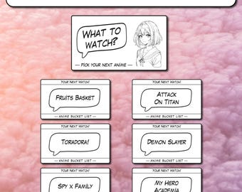 Afdrukbare anime-to-watch-bucketlistkaarten
