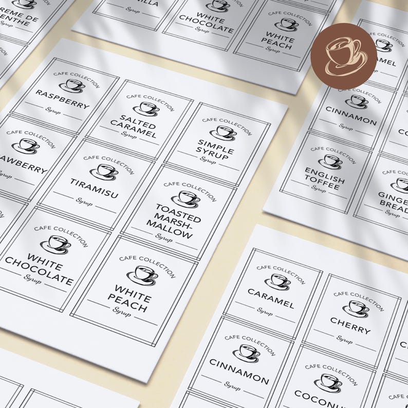 Printable Syrup Bottle Labels | for Coffee, Tea, Cocktails, Soda | Set of 36 Label Download - Etsy