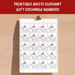 Printable White Elephant Gift Exchange Numbers | For Parties, Events, and Holidays | Set of 100 Numbers Digital Download