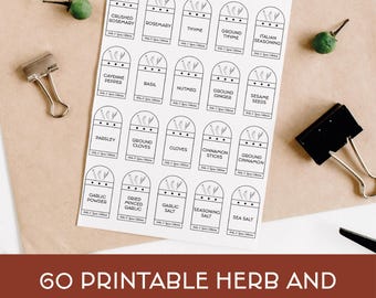 Etiquetas imprimibles para despensa de hierbas y especias / Para organizar y decorar la cocina / Juego de 60 etiquetas para descargar