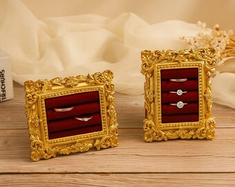 Wedding Ring Display Box, Photo Frame Ring Holder, Elegant Ring Ceremony Box, Engagement & Proposal Ring Display, Faux Suede Ring Tray