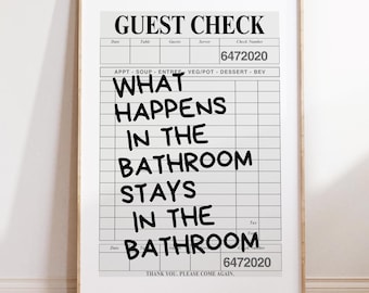 Funny Bathroom Art Print: Toilet Humor Guest Check (Digital Download)