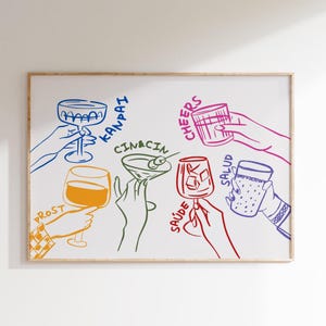 カラフルな乾杯プリントバーカート装飾トレンディなウォールアートドリンクウォールデコレーションキッチンウォールアートバーカートアクセサリーグラスドリンクウォールアートデジタル
