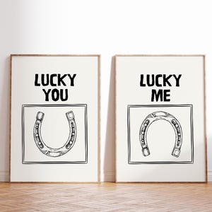 Western Print Set Of 2 Horseshoe Poster Retro Western Wall Art Wild West Print Black Retro Home Decor Cowboy Art Print Lucky You DIGITAL