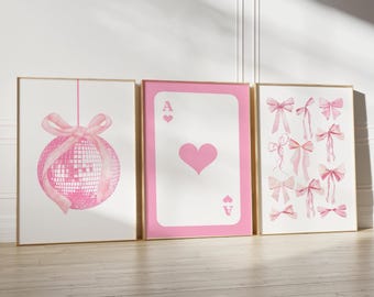Pink Bows Wall Art Set: Preppy Coquette Room Decor (Digital Download)