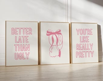 Funny Bathroom Art Prints: Pink Toilet Quote Decor (Digital Download Set of 3)