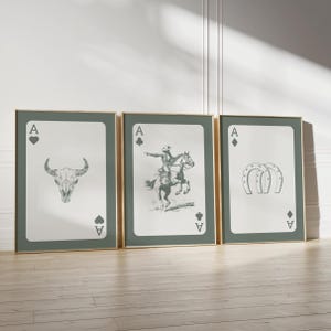 Western print set van 4 hoefijzer poster retro westelijke muur kunst wilde westen print groen retro interieur cowboy kunst print Lucky You DIGITAAL