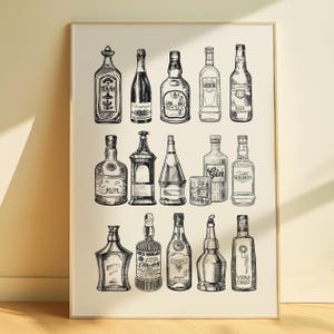 Black Bar Cart Print Vintage Bar Cart Decor Alcohol BottleS Aesthetic Print Kitchen Wall Art Bar Printables Art Drinks Wall DIGITAL
