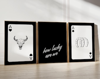 Trendy How Lucky Are We Print Black Print Lucky Aesthetic Playing Card Poster Retro Home Decor Cowboy Art  Wild West Print Western DIGITAL