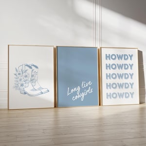 Blue Cowgirl Wall Art Set: Western Nursery Decor (Digital Download