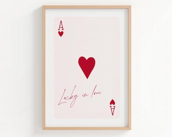 Impresión de San Valentín: Afortunado en el amor, arte mural romántico, póster imprimible de San Valentín (descarga digital)