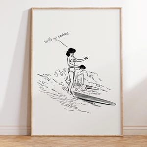 Retro Surf&#39;s Up Cowboy Cowgirl Print: Black Coastal Wall Art (Digital Download)