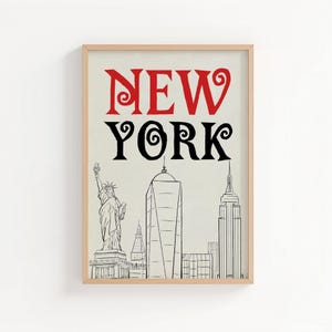 Vintage New York Cityscape Art Print: Retro NYC Travel Poster (Digital Download)