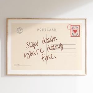 Baja el ritmo, lo estás haciendo bien, póster vintage con postal, impresión horizontal moderna, arte de pared para apartamento, lindo arte de pared retro femenino, descarga DIGITAL