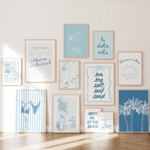 Blue Coastal Beach Prints Set: Preppy Summer Wall Art (Digital Download)