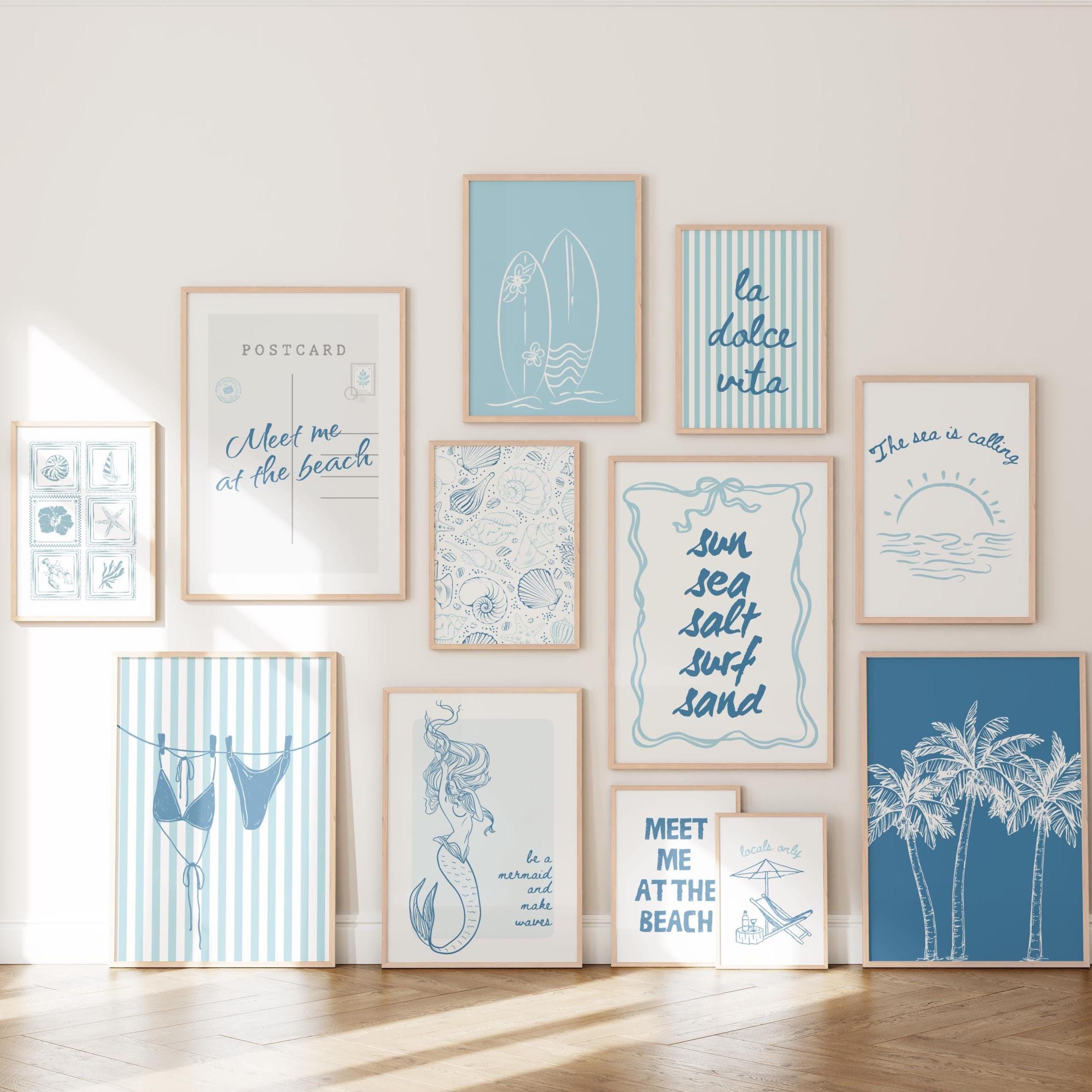 Blue Coastal Beach Prints Set: Preppy Summer Wall Art (Digital Download)