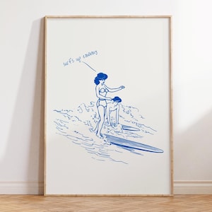 Retro Surf&#39;s Up Cowboy Print: Coastal Cowgirl Art (Digital Download)