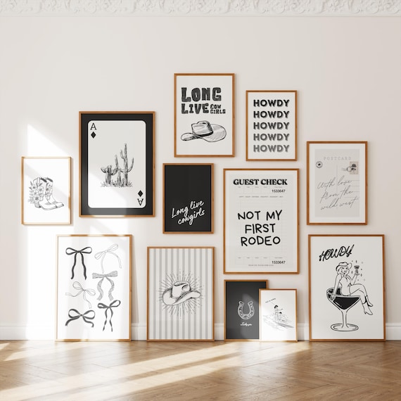 Black Cowgirl Wall Art Set of 15: Western Dorm Prints (Digital Download)