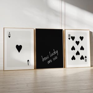 トレンディな「How Lucky Are We」プリント、ブラック、トレンディな「Ace of Hearts」プリント、ラッキーユーポスター、美しいトランプポスター、プレッピーなy2kルームデコレーション、デジタル