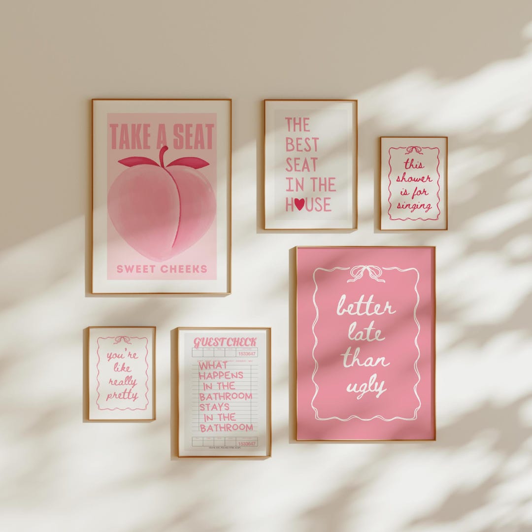 Funny Bathroom Quote Print Set of 8: Pink Trendy Toilet Art (digital ...