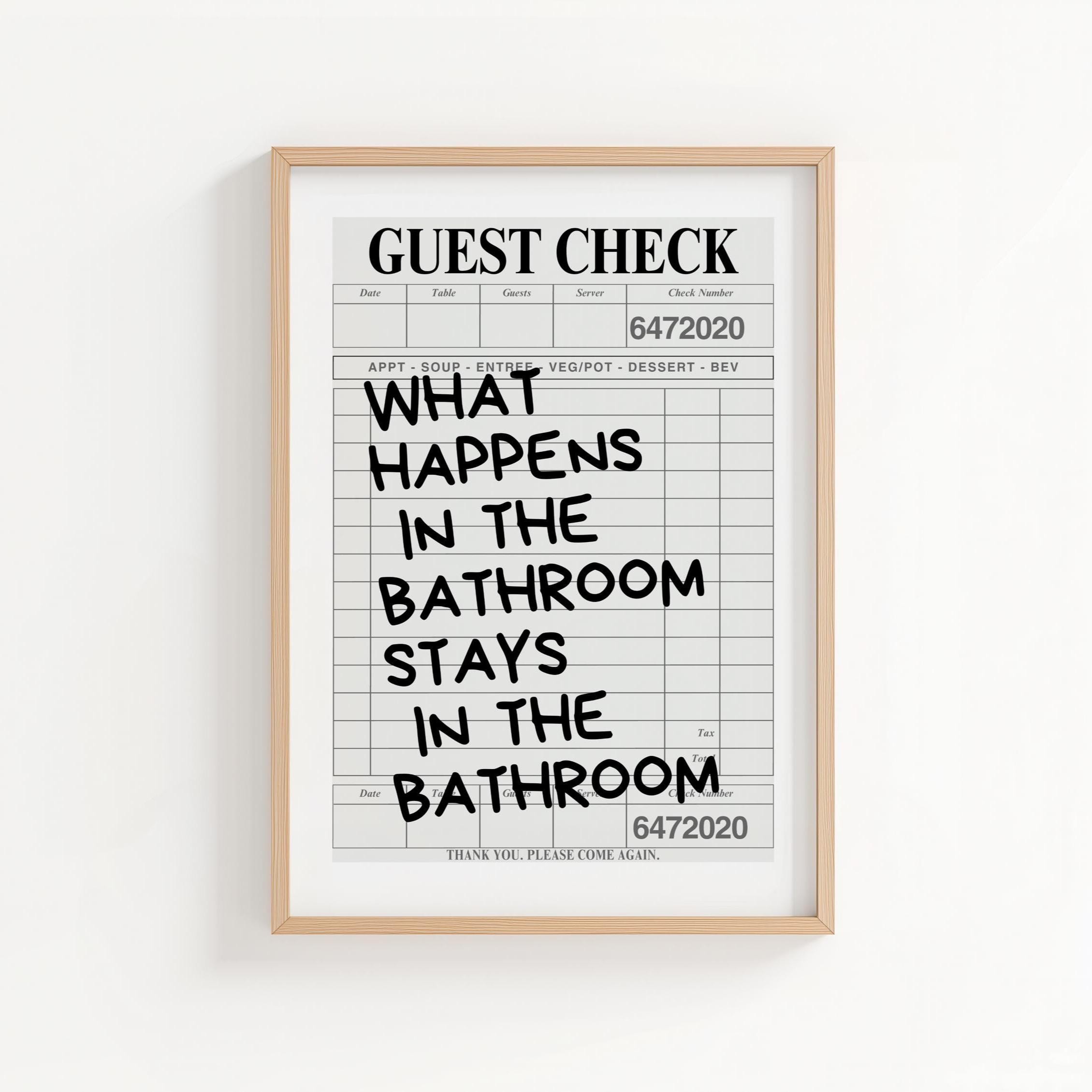 Funny Bathroom Art Print: Toilet Humor Guest Check (digital Download ...