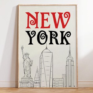 Impresión artística de Nueva York, arte de pared vintage de Nueva York, póster de viaje de moda de la ciudad de Nueva York retro, póster del paisaje urbano de Nueva York, decoración de Nueva York, descarga DIGITAL