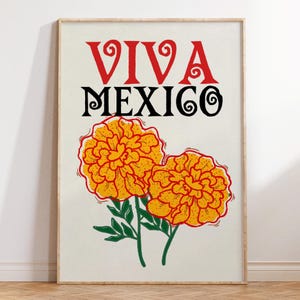 Impression d'art du Mexique, impression d'art mural fleurs mexicaines, Mexique pour salon, affiche de voyage tendance, affiche du Mexique, téléchargement numérique d'art Viva Mexico