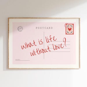 What is Life Without Love vintage postkaart poster trendy horizontale print appartement muur kunst schattige girly retro muurkunst digitale download
