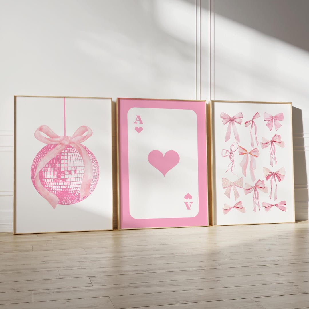 Pink Bows Wall Art Set: Preppy Coquette Room Decor (digital Download ...
