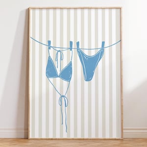 Blue Beige Coastal Wall Art Bikini Print Beachy Decor Preppy Trendy Poster Summer Prints Trendy Coastal Printable Wall Art DIGITAL Download