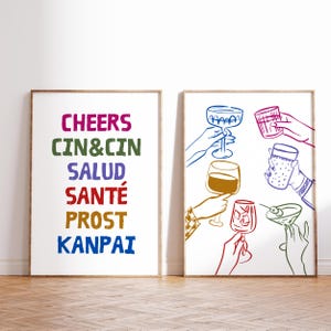 Kolorowy nadruk Cheers Bar Cart Decor Trendy Wall Art Drinks Wall Decor Kitchen Wall Art Akcesoria do wózków barowych Glass Drink Wall Art CYFROWE