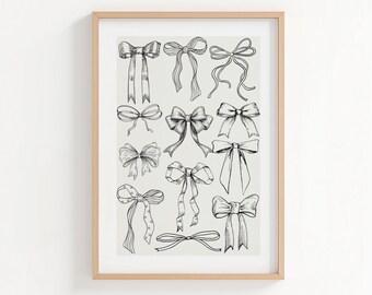 Arte de pared con lazos negros: Decoración moderna y preppy para habitaciones (Descarga digital)