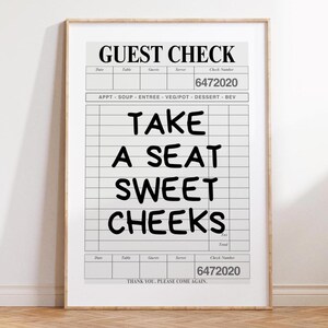 Take A Seat Sweet Cheeks Black Print Funny Toilet Trendy Bathroom Wall Art Trendy Cute Home Decor Funny Bathroom Guest Check Print DIGITAL
