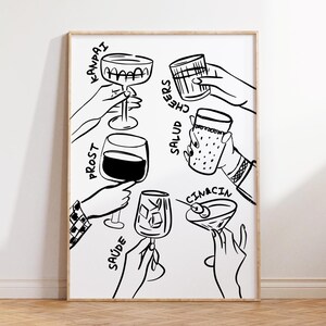 Black Cheers Print Bar Cart Decor Trendy Wall Art Drinks Wall Decor Kitchen Wall Art Bar Cart Accessories Glasses Drink Wall Art DIGITAL