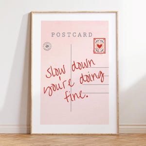 Baja el ritmo, lo estás haciendo bien, postal vintage, póster, impresión retro de moda, arte de pared para apartamento, lindo arte de pared retro femenino, descarga digital