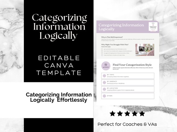 Organization Worksheet | Categorize Information Logically | Productivity & Planning System