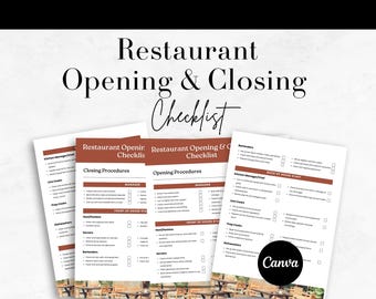 Lista de verificação de abertura e fechamento de restaurante, modelo canva editável