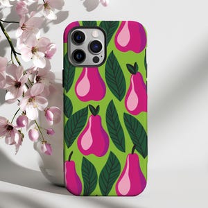 Vibrant Pop Art Pink Pears Phone Case, Summery Whimsical Print, Bold Fruits, Colorful Retro Style Cover, Funky Organic Vibes Pattern