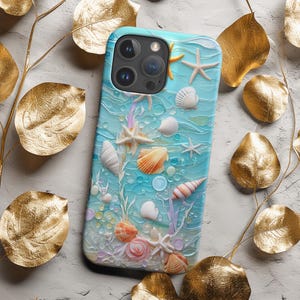 Vibrant Sea Shells iPhone Case | Coastal Nautical Design | Elegant Summer Style | Beach Ocean-Inspired iPhone Cover with Starfish And Waves