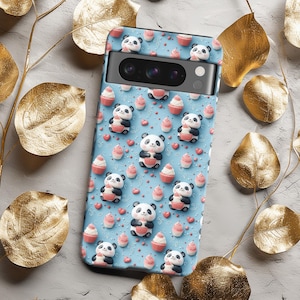 Cute Panda Eating Cupcake Pixel Case, Smiling Cozy Cartoon Panda, Sweet Vibrant Cover, Funny Animal Lover Gift Google Pixel 9 Pro XL 8 7 6