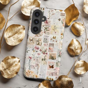 Retro Samsung Galaxy Case, Vintage Botanical Print, Gentle Floral Journal Style, Nature-Inspired Pastels, Handwritten Delicate Cover