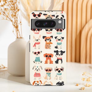 Whimsical Pixel Case, Funky Retro Cartoon Dogs for Dogs Lovers, Playful Cute Kawaii Pixel Cover for Google Pixel 9 8 7 6 5 Pro XL