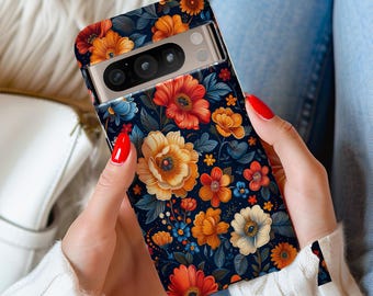 Vintage flowers Pixel case, Boho floral Google Pixel cover, blooming Pixel case with classic floral ornament and vibrant victorian flowers